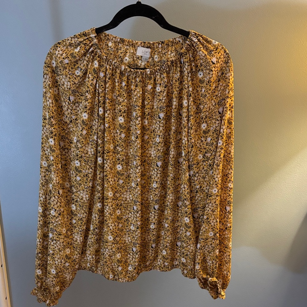 loft mustard floral blouse